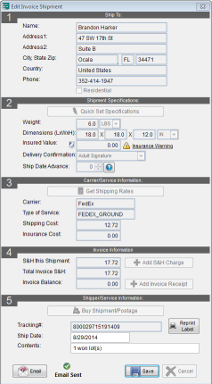 Completed shipment form